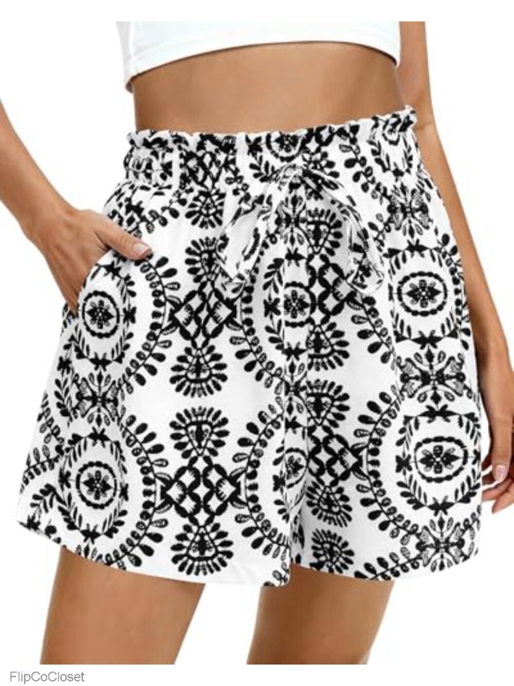 High Waist Wide Leg Loose Boho Vacation Shorts with Pockets